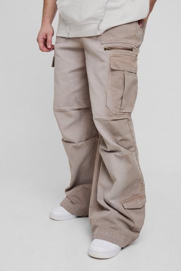 Stone Beige Tall Elasticated Waist Acid Wash Parachute Cargo Jeans