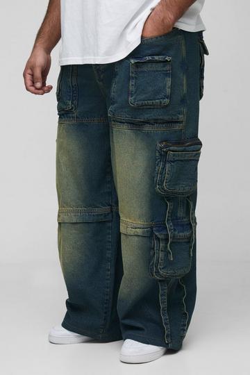 Plus Baggy Rigid Multi Pocket Strap Detail Cargo Jeans mid wash