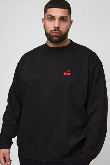 Plus Cherry Extended Neck Embroidered Sweat black