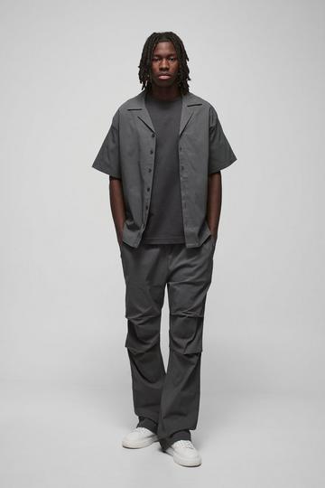 Oversized Revere Bengaline Shirt & Pleated Straight Stacked Trouser Set slate