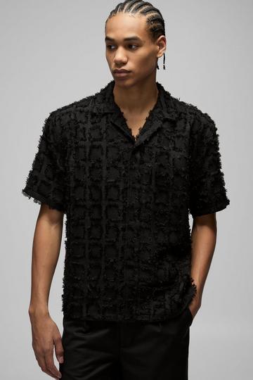 Oversized Tufted Texture Zip Up Shirt black