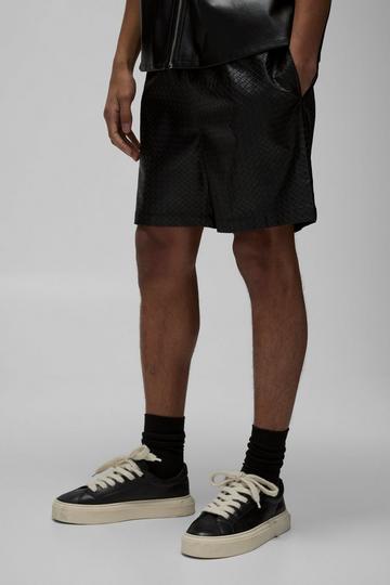 Relaxed Fit Elasticated Waist PU Checkerboard Short black