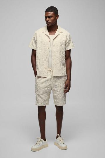 Stone Beige Oversized Revere Tufted Shirt & Short Set