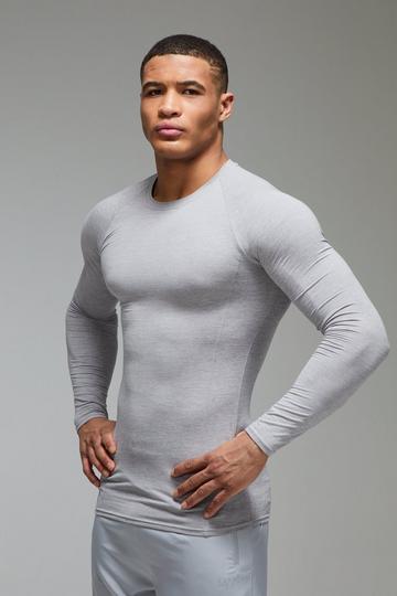 Man Active Fleece Mergel Baselayer T-Shirt Met Voering En Lange Mouwen grey marl