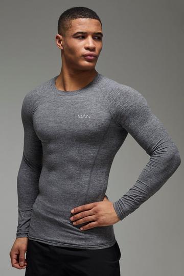 Man Active Fleece Mergel Baselayer T-Shirt Met Voering En Lange Mouwen black