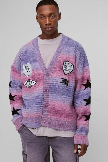 Oversized Boxy Stripe Brushed Moto Knitted Cardigan pink