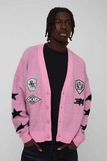 Oversized Brushed Moto Knitted Cardigan pink