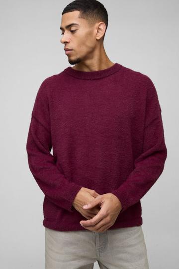 Boxy Fluffy Knitted Jumper burgundy