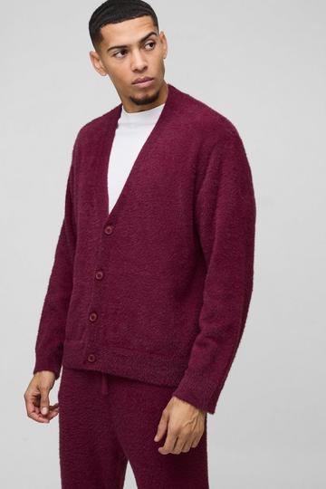 Gebreide Boxy Pluizige Cardigan burgundy