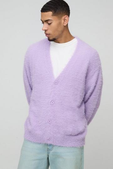 Lilac Purple Boxy Fit Super Fluffy Knitted Cardigan