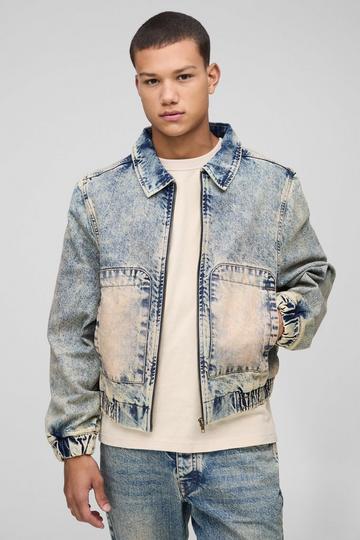 Relaxed Zip Through Antique Wash Denim Bomber antique blue