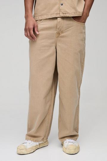 Relaxed Barrel Fit Rigid Washed Jeans light brown