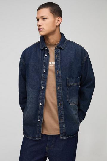 Oversized Rigid Antique Washed Denim Shirt antique wash