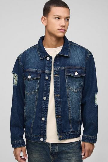 Regular Washed Ripped Denim Jacket vintage blue