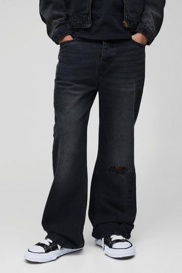 Gebleekte Baggy Bootcut Jeans Met Gescheurde Knieën washed black