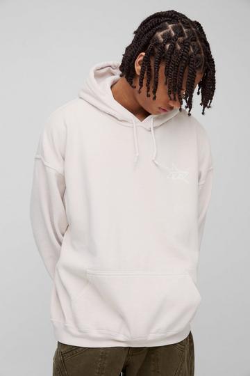 Ecru White Oversized Wash M Star Branded Printed Hoodie