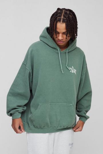 Oversized Gebleekte M Sterren Hoodie Met Print forest