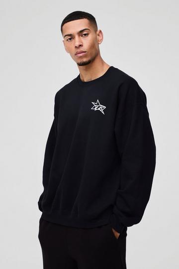 Black Oversized Wash M Star Branded Printed Sweatshirt