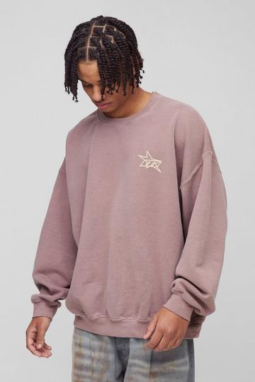 Oversized Wash M Star Branded Printed Sweatshirt chocolate