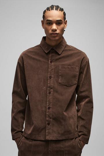 Oversized Heavyweight Faux Suede Collared Shirt chocolate