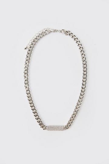 Silver Silver Iced Tab Necklace