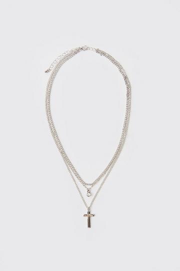 Silver Double Layered Cross Necklace