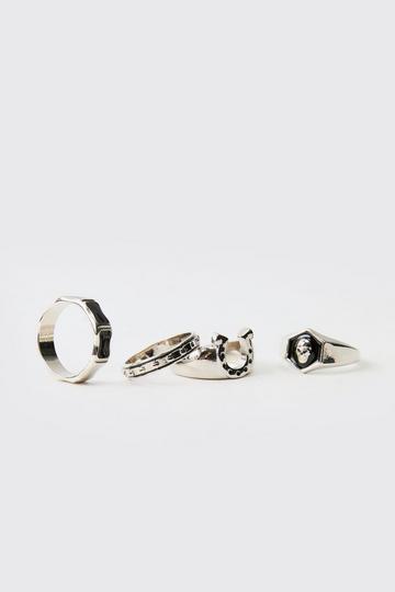 Silver Skull Ring 4 Pack