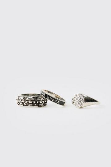 Silver Skull Ring 3 Pack