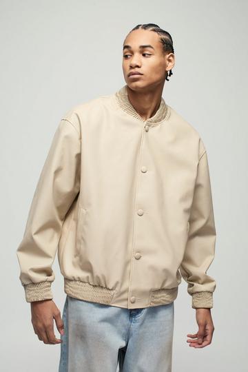 Oversized Fit Soft PU Bomber Jacket ecru