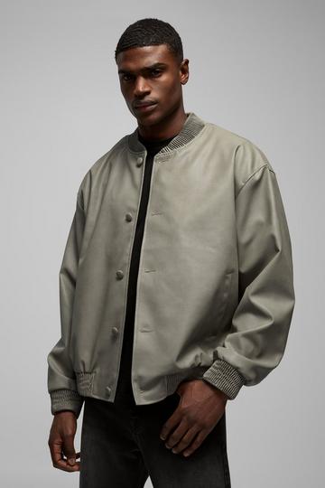 Oversized Fit Soft PU Bomber Jacket grey