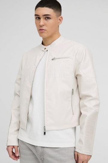 Boxy Homme PU Biker Jacket ecru