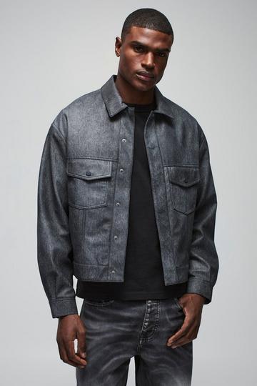 Oversized Washed Twill Stitch Detail Trucker Jacket charcoal