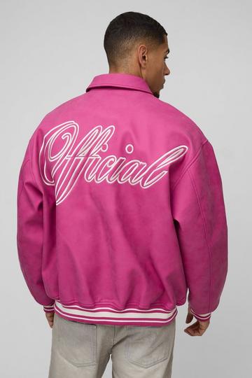 Pink Official Oversized Double Collared Varsity Jacket