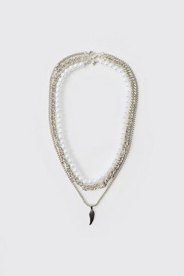 Dubbele Veren Ketting silver