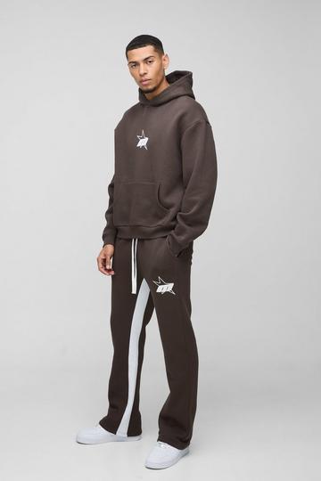 Oversized Boxy M Star Extended Drawcord Hooded Tracksuit chocolate