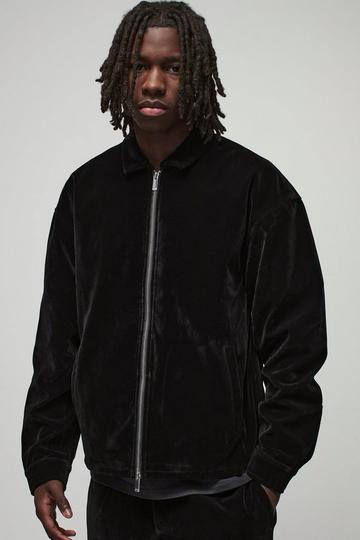 Oversized Zip Through Velour Overshirt black