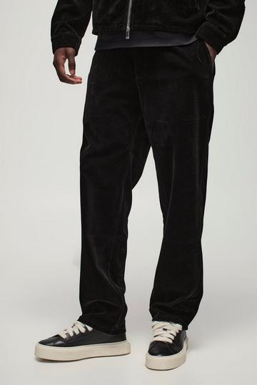 Straight Leg Half Fixed Waistband Velour Trousers black