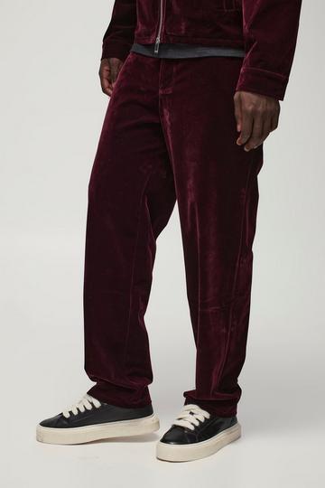 Straight Leg Half Fixed Waistband Velour Trousers wine