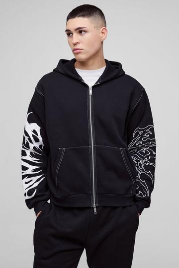 Oversized Boxy Embroidered Hoodie black