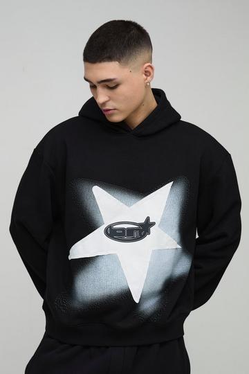 Black Oversized Boxy Star Applique Graphic Hoodie