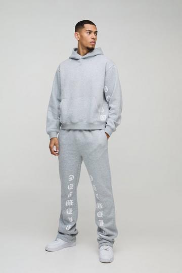 Oversized Boxy Printed Flared Tracksuit grey marl