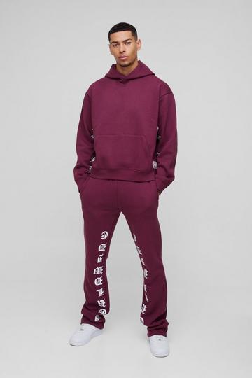 Oversized Boxy Printed Flared Tracksuit burgundy