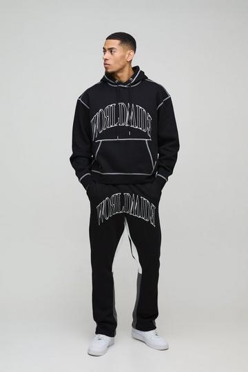 Oversized Worldwide Contrast Stitch Gusset Tracksuit black