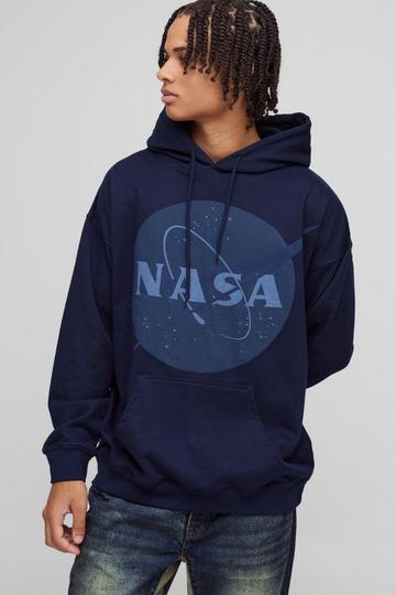 Blue Oversized Nasa License Print Hoodie