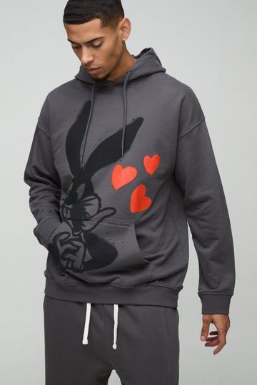 Charcoal Grey Oversized Bugs Bunny License Print Hoodie