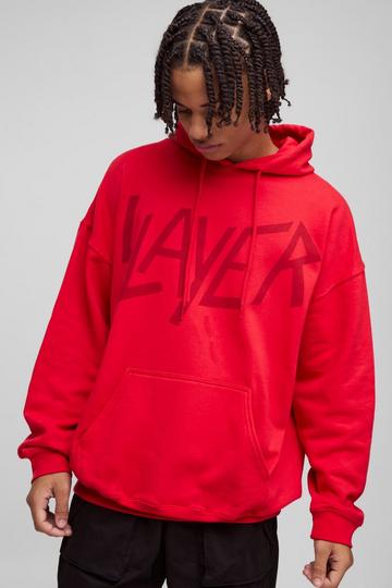 Red Oversized Slayer License Print Hoodie