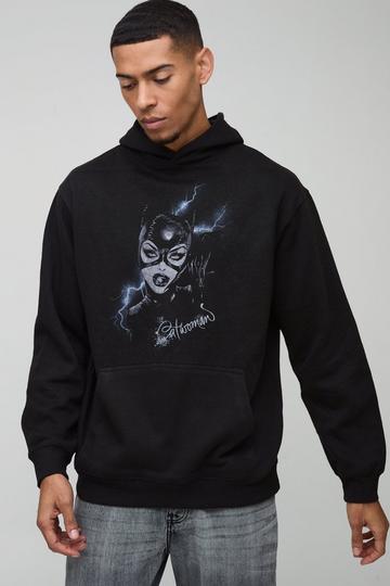 Black Oversized Catwoman License Print Hoodie