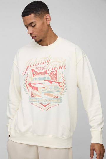 Ecru White Oversized Wash Johnny Cash License Print Sweatshirt