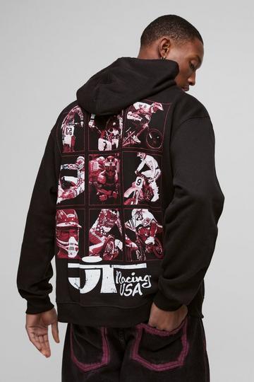 Black Oversized JT Racing License Print Hoodie