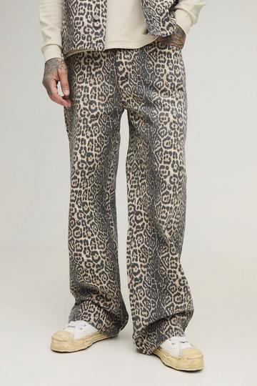 Tall Gebleekte Baggy Luipaardprint Jeans tan